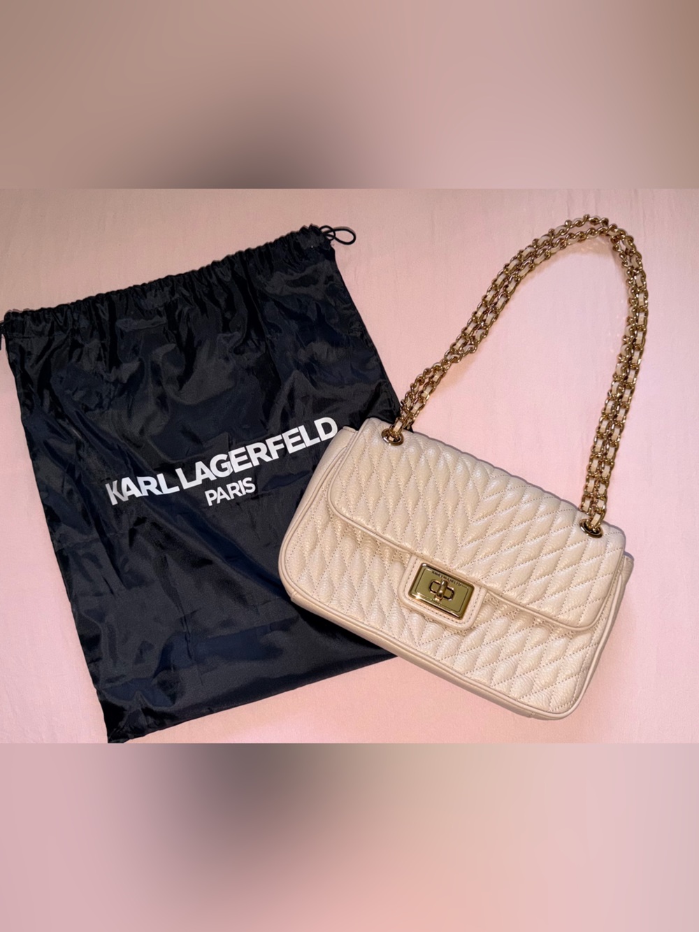 Karl Lagerfeld Agyness Quilted Shoulder Bag in Nude Blush Beige